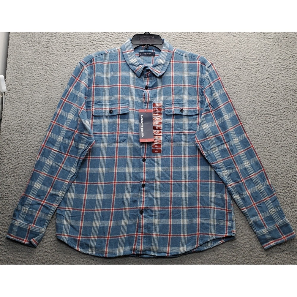 Lucky Brand Flannel Shirt Mens XL Multi Plaid Chest Pocket Collared Button Up